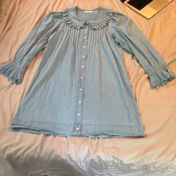 DOEN Wing Mini Dress in Parisian Chambray Blue - Picture 3 of 16